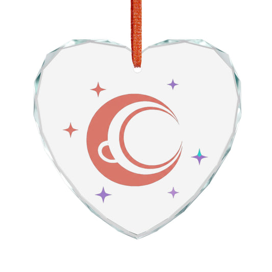 Moon Heart Crescent | Crystal Glass Heart Ornament + Celestial Decor | Valentine & Galentine Gift | Y2K Soft Gradient Aesthetic