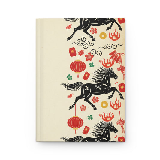 Paper Cut Horse Border | Matte Hardcover Journal Notebook | Lunar New Year 2026 School Gift | Red Gold Folk Art