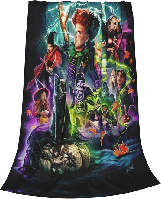 Halloween Witch Blanket Hocus Pocus Blanket Movie Characters Horror Flannel Throw Blankets for Home Decor Sofa Bed Living Room