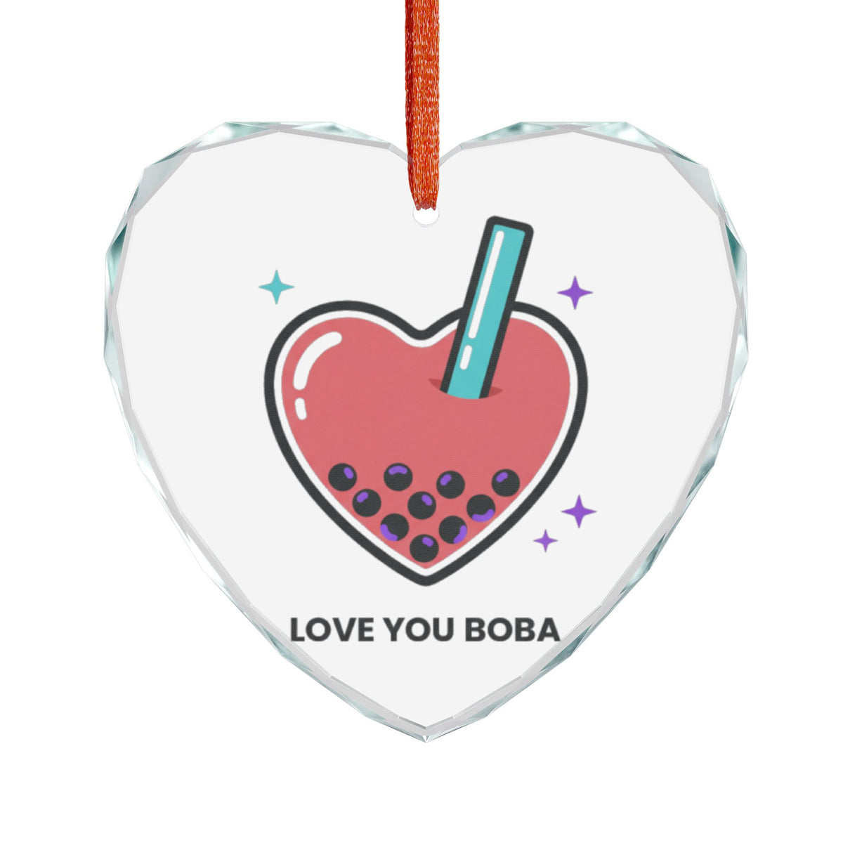Boba Tea Heart Love | Crystal Glass Heart Ornament for Valentines Decor | Galentine’s, Couple, Bestie Gift | Y2K Aesthetic