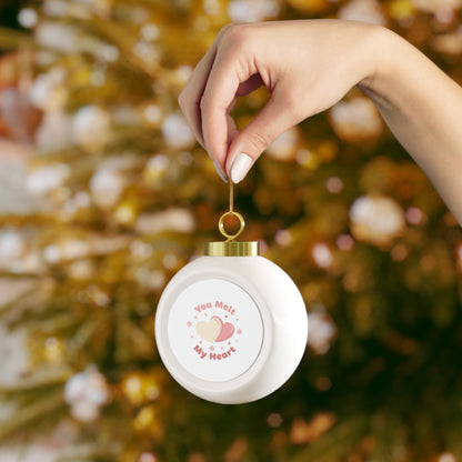 Christmas Ball Ornament - You Melt My Heart Holiday Heart Design