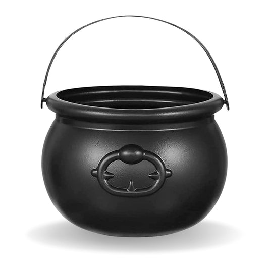 7.5" Halloween Plastic Cauldron, Black Candy Bowl, Large Witch Cauldron Pot Bucket for Halloween Decorations Trick or Treat Holder, Party Supplies Centerpiece