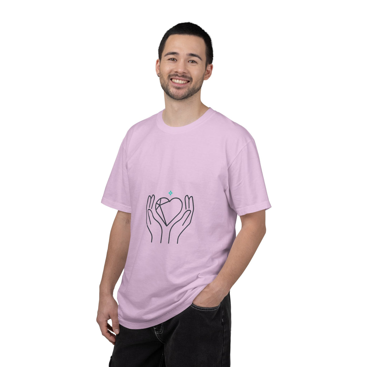 Line Art Heart Hands | Garment-Dyed Unisex Tee, Soft Cotton Crewneck | Valentine & Galentine Gift | Minimal Y2K Aesthetic