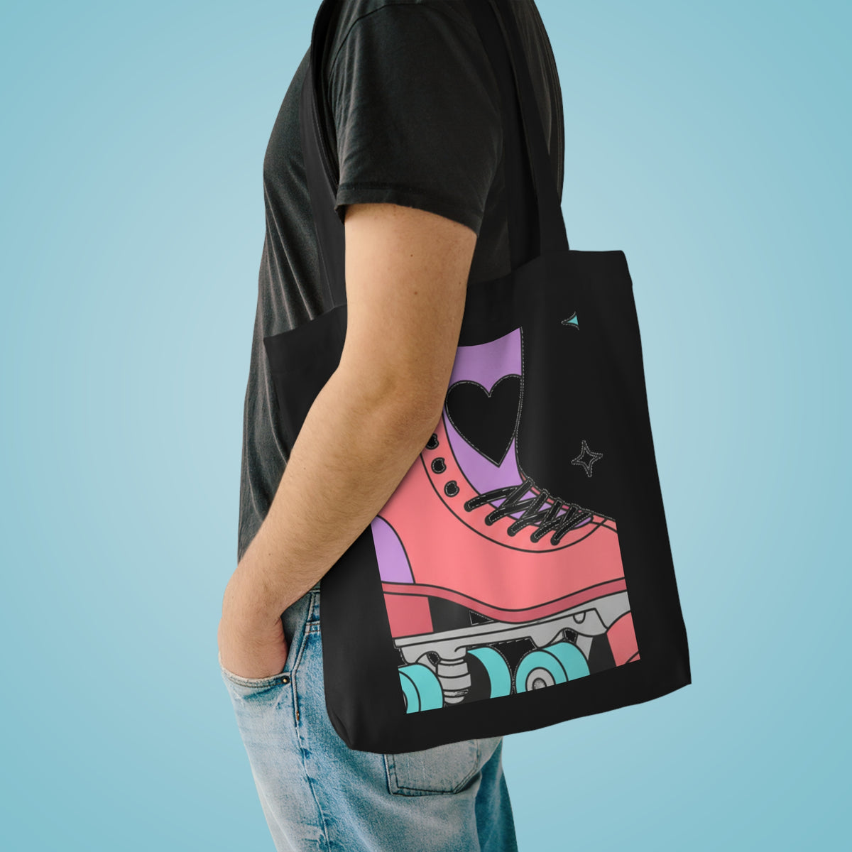 Roller Skate Heart Tote Bag | Cotton Canvas Everyday Bag for Skaters | Valentine & Galentine Gift for Friends | Y2K Pink Aesthetic