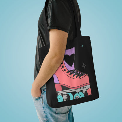 Roller Skate Heart Tote Bag | Cotton Canvas Everyday Bag for Skaters | Valentine & Galentine Gift for Friends | Y2K Pink Aesthetic