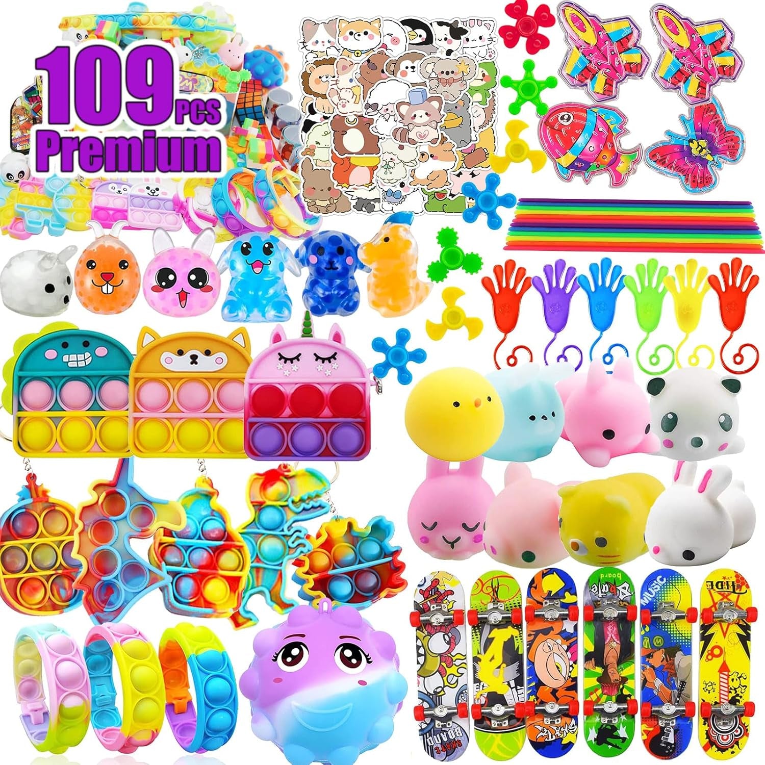 109 PCS Premium Party Favors Toys for Kids,Assortment Mini Pop Fidget It Toys for All Ages Kids,Classroom Prizes,Treasure Chest, Prize Box Toys, Goody Bag Fillers,Carnival Prizes for Boys Girls 4-10