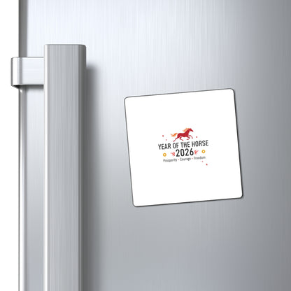 Year of the Horse 2026 Fire Horse | Lunar New Year Magnets for Fridge & Locker | Family & Teacher Gifts | Red Gold Brush Art