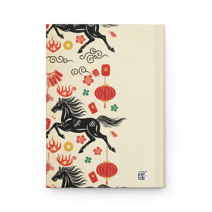 Paper Cut Horse Border | Matte Hardcover Journal Notebook | Lunar New Year 2026 School Gift | Red Gold Folk Art