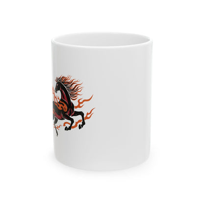 Fire Horse Rearing in Lotus Pond | 11oz Ceramic Coffee Mug for Lunar New Year | Family & Friend Gift | Paper Cut Folk Art