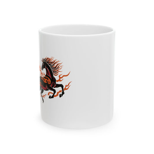 Fire Horse Rearing in Lotus Pond | 11oz Ceramic Coffee Mug for Lunar New Year | Family & Friend Gift | Paper Cut Folk Art