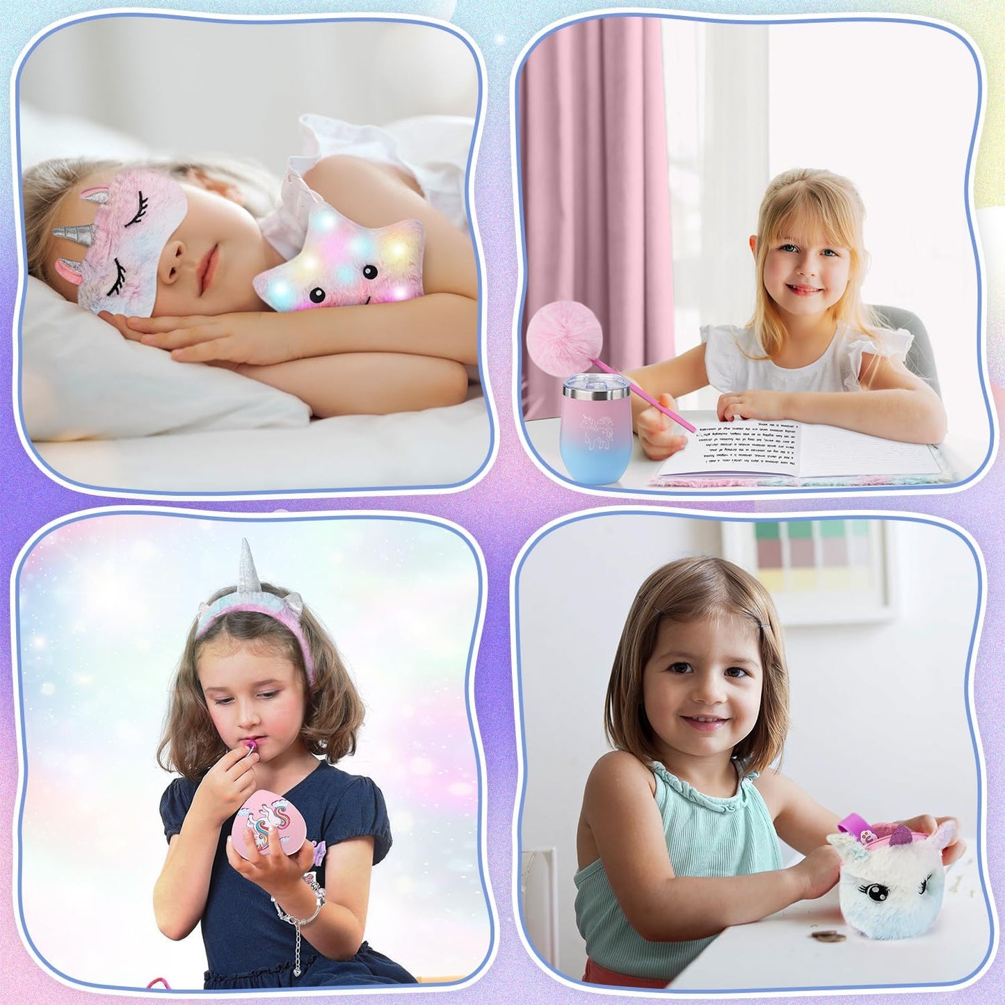 Unicorn Gifts for Girls 4 5 6 7 8 9 10+ Years Old, Kids Unicorns Toys with Light up Plush Star Pillow/Diary/Headband/Eye Mask/Water Bottle, Soft Plush Toys Set for Birthday Gift Christmas