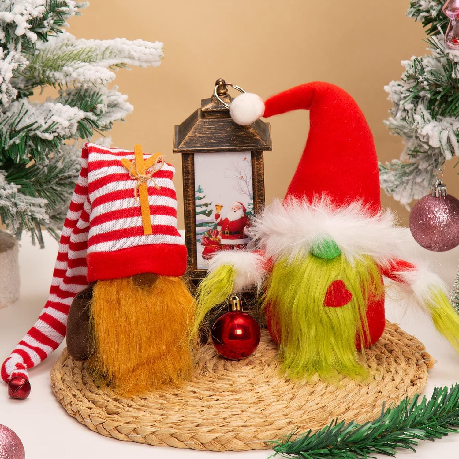 Christmas Gnomes Decorations 2-Pack Handmade Swedish Tomte Plush Gnomes Scandinavian Santa Elf Christmas Table Tiered Tray Ornament Christmas Decor Gifts