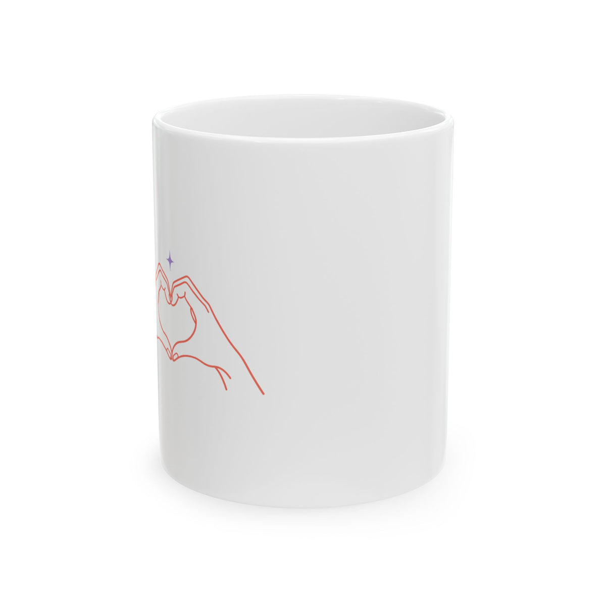 Line Art Heart Hands | 11oz Ceramic Coffee Mug, Minimalist Love | Valentine & Galentine Gift for Friends & Family | Aesthetic