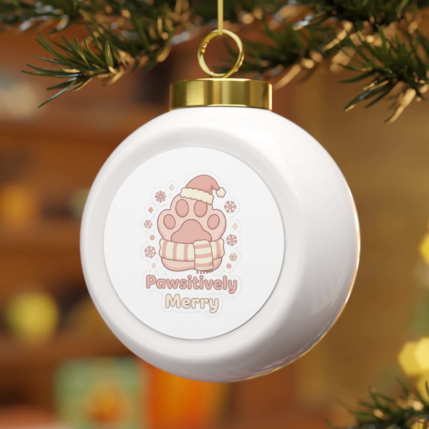 Christmas Ball Ornament - Pawsitively Merry Paw Print Holiday Ornament