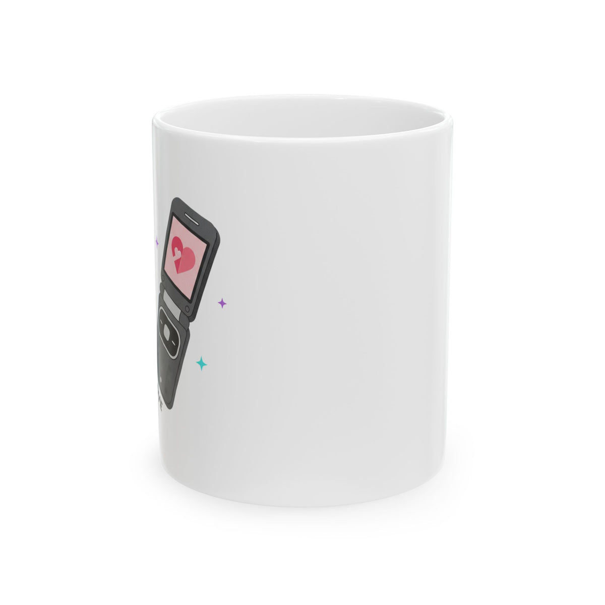 Y2K Flip Phone Heart Screen | 11oz Ceramic Coffee Mug for Aesthetic Valentines | Galentine’s & Bestie Gift | Gen Z Retro