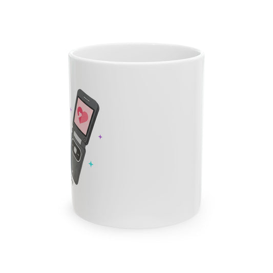 Y2K Flip Phone Heart Screen | 11oz Ceramic Coffee Mug for Aesthetic Vibes | Valentine & Galentine Gift | Gen Z Retro Cute