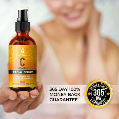 DOUBLE SIZED (2Oz) Vitamin C Serum for Face with Hyaluronic Acid and Vitamin E