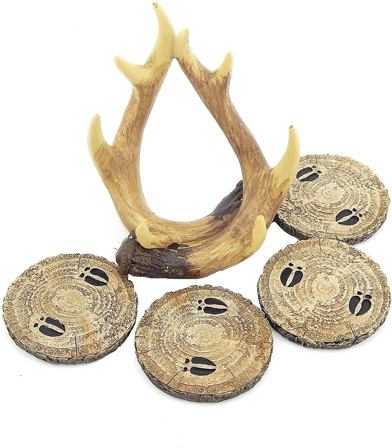 23295 Drink Coasters Set Deer Antler Table Beverage Holder Set 5 Pcs Outdoors Rustic Old West Home Decor Cabin Theme Lodge Mountain Man Cave Art