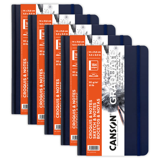 Graduate Sketch & Notes Art Book, Dark Blue, Hard Cover Binding, 92 Sheet, 5.5x8.5 inch, Pack of 5