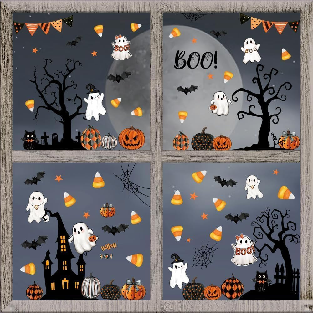 Halloween Static Window Clings, 9 Sheets 86 Pcs Reusable Non-Adhesive Removable Glass Decals Stickers for Indoor Outdoor Halloween Party Decorations