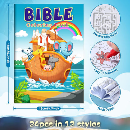 24 Pcs Christian Mini Coloring Books Kids Bible Verse Religious Party Favors Small Activity Books Bulk for Kids Operation Christmas Child Sunday School Goodie Bags Stuffers Gifts Travel