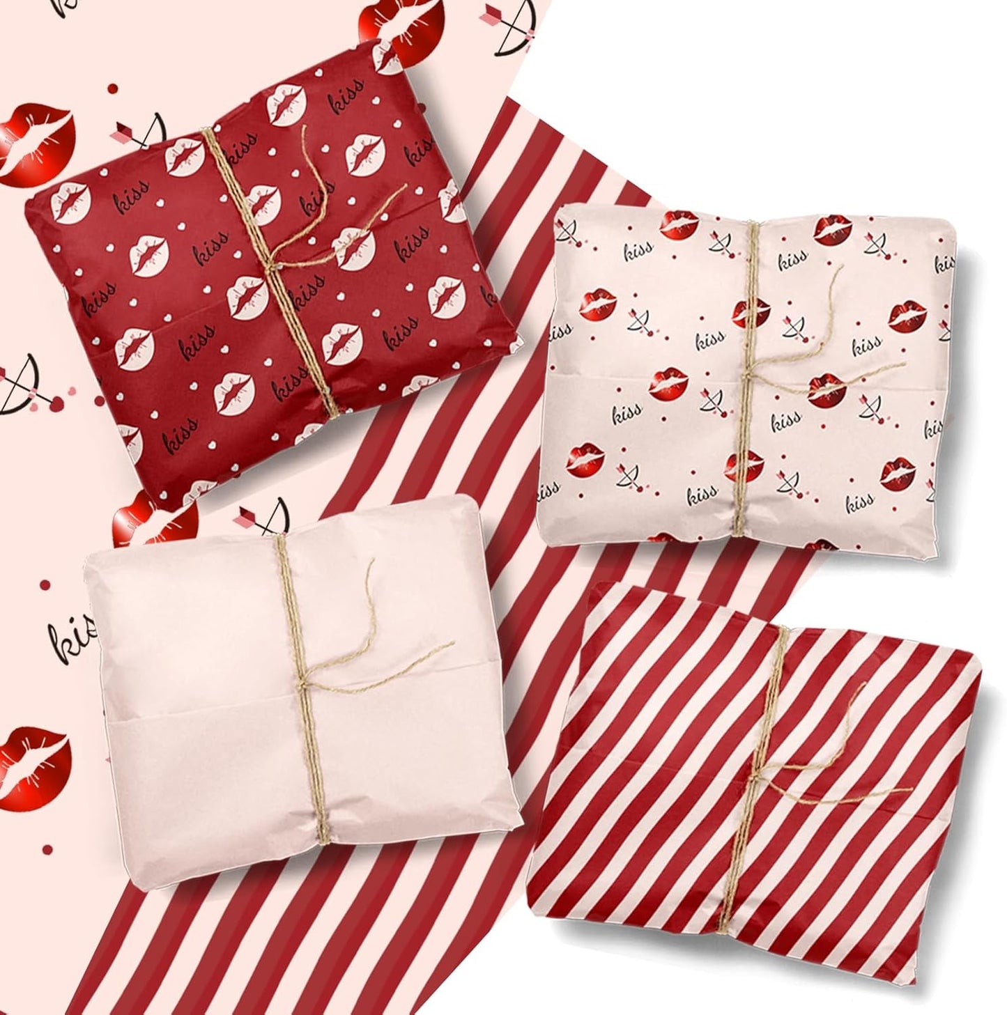 24 Sheets Valentines Day Tissue Paper for Gift Bags,20 X 15 Inch Red Lips Design Pink Wrapping Tissue Paper for Present Packaging