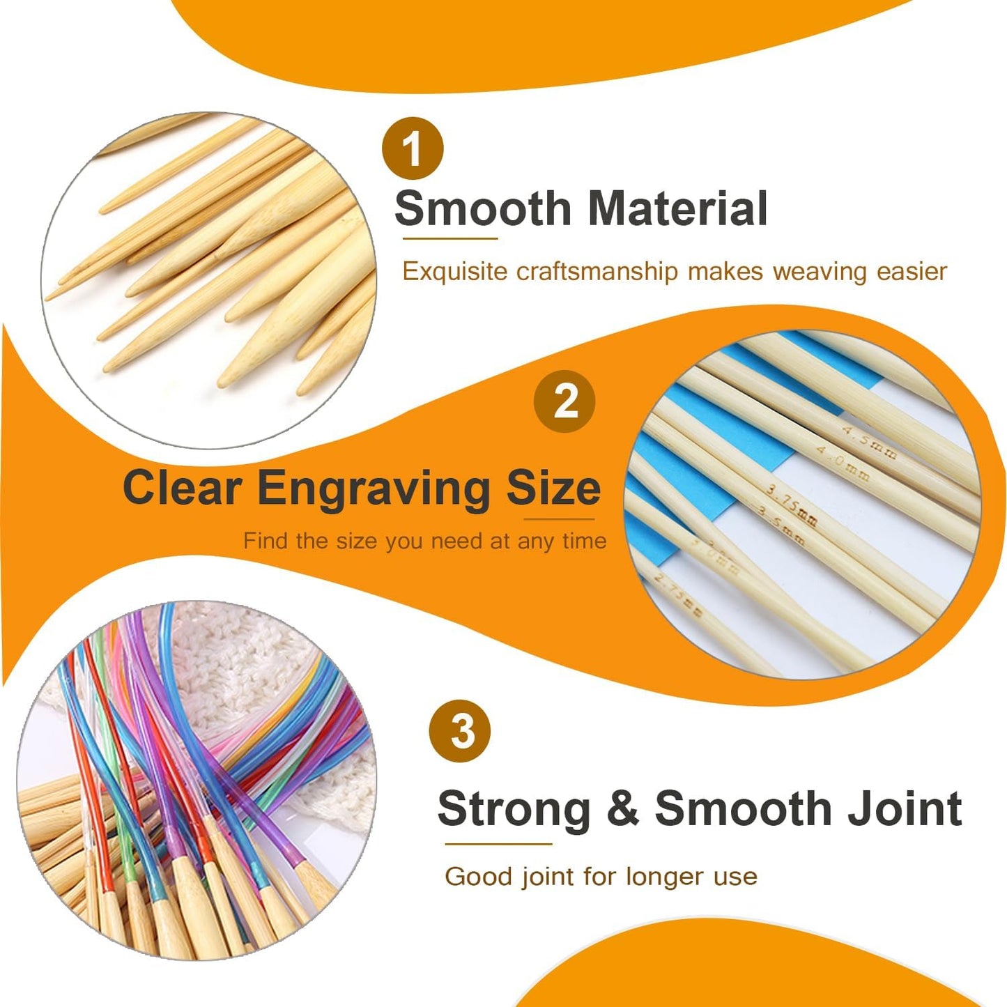 18 Pairs Bamboo Knitting Needles Set Circular Wooden Knitting Needles with Colorful Plastic Cable Size 2Mm-10Mm,Knitting Needle for DIY Craft(60Cm/24Inch)