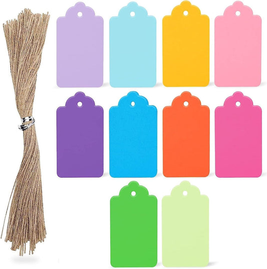 200PCS Colored Gift Tags with String, Small Paper Tags Decorative Hanging Labels 10 Assorted Colors for Gift Box Wedding Name Tags