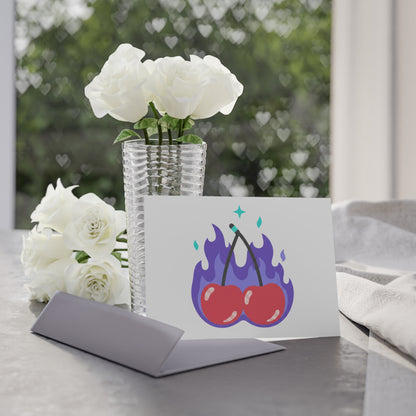 Cherry Pair Flames | Valentine Greeting Card + Postcard | Lover, Galentine & Friend Gift | Y2K Edgy-Cute Aesthetic