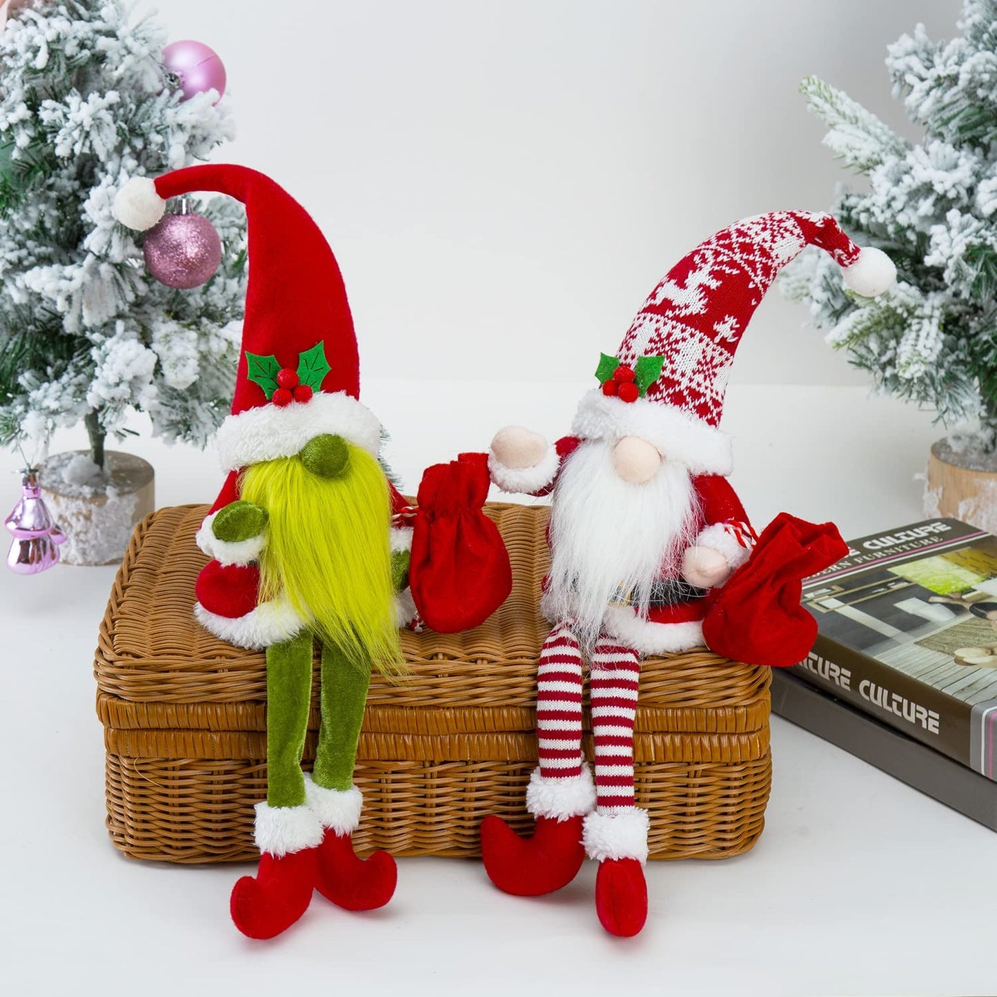 Christmas Decor, Christmas Gnomes Plush 2PCS Christmas Decorations for Home Holiday Party Gifts Christmas Elf Santa Gnome Ornaments Christmas Tiered Tray Decor