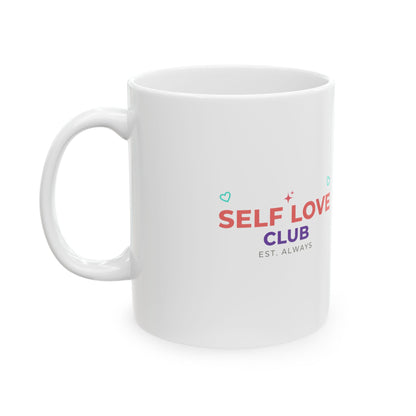 SELF LOVE CLUB | 11oz Ceramic Coffee Mug, Sublimation Print | Galentine’s Day, Best Friend & Self Care Gift | Y2K Gradient Aesthetic