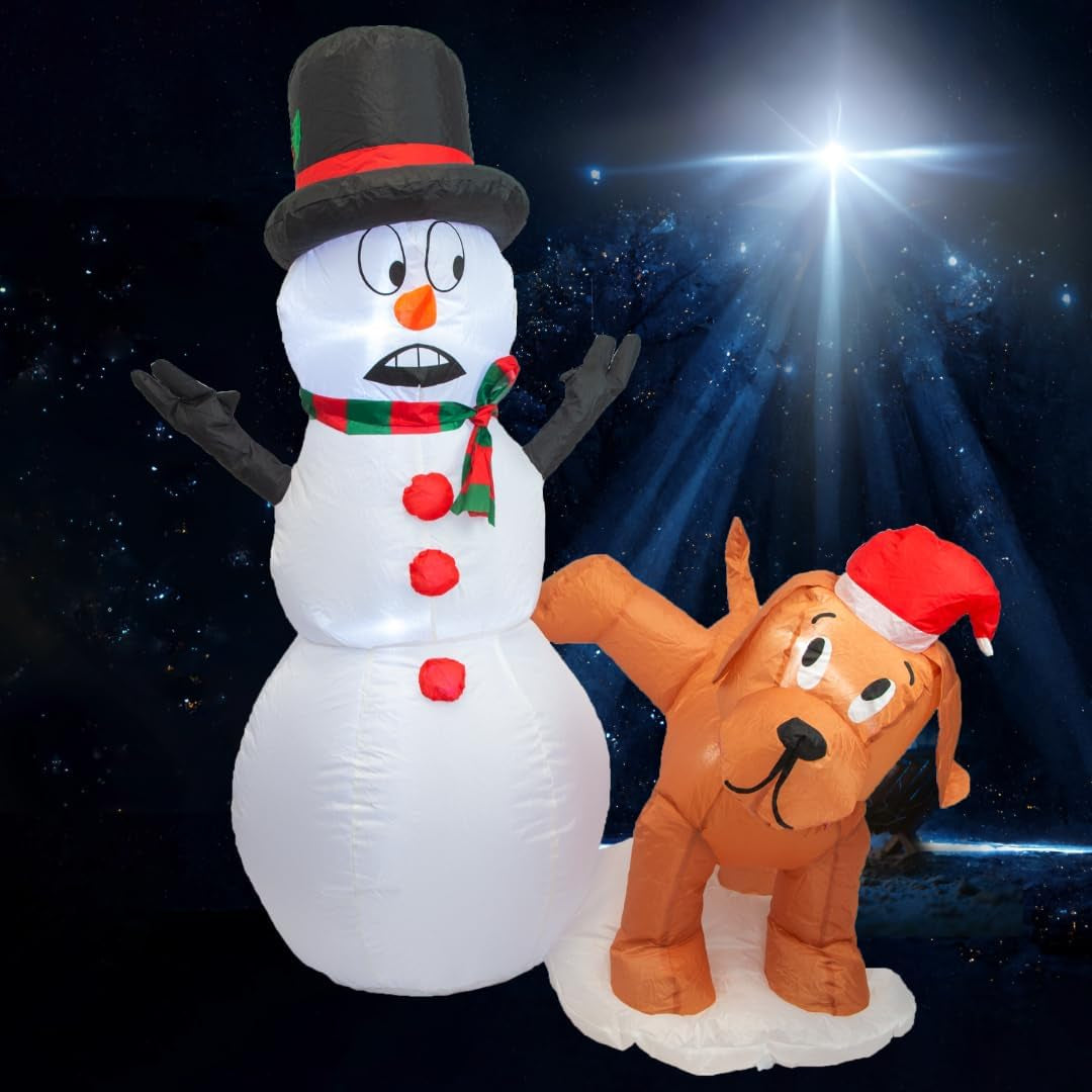 Christmas Decorations 4 FT Inflatable Snowman Peeing Dog Holiday Outdoor/Indoor/House/Yard Decor with LED Lights and Free Storage Bag