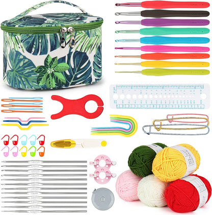 Crochet Kit for Beginners Adults, Crochet Kits Include Yarn, 59Pcs Crochet Starter Kit for Beginners Kids,Ergonomic Crochet Hooks 2.0-6.0 Mm, Lace Steel Needles 0.6-1.9 Mm