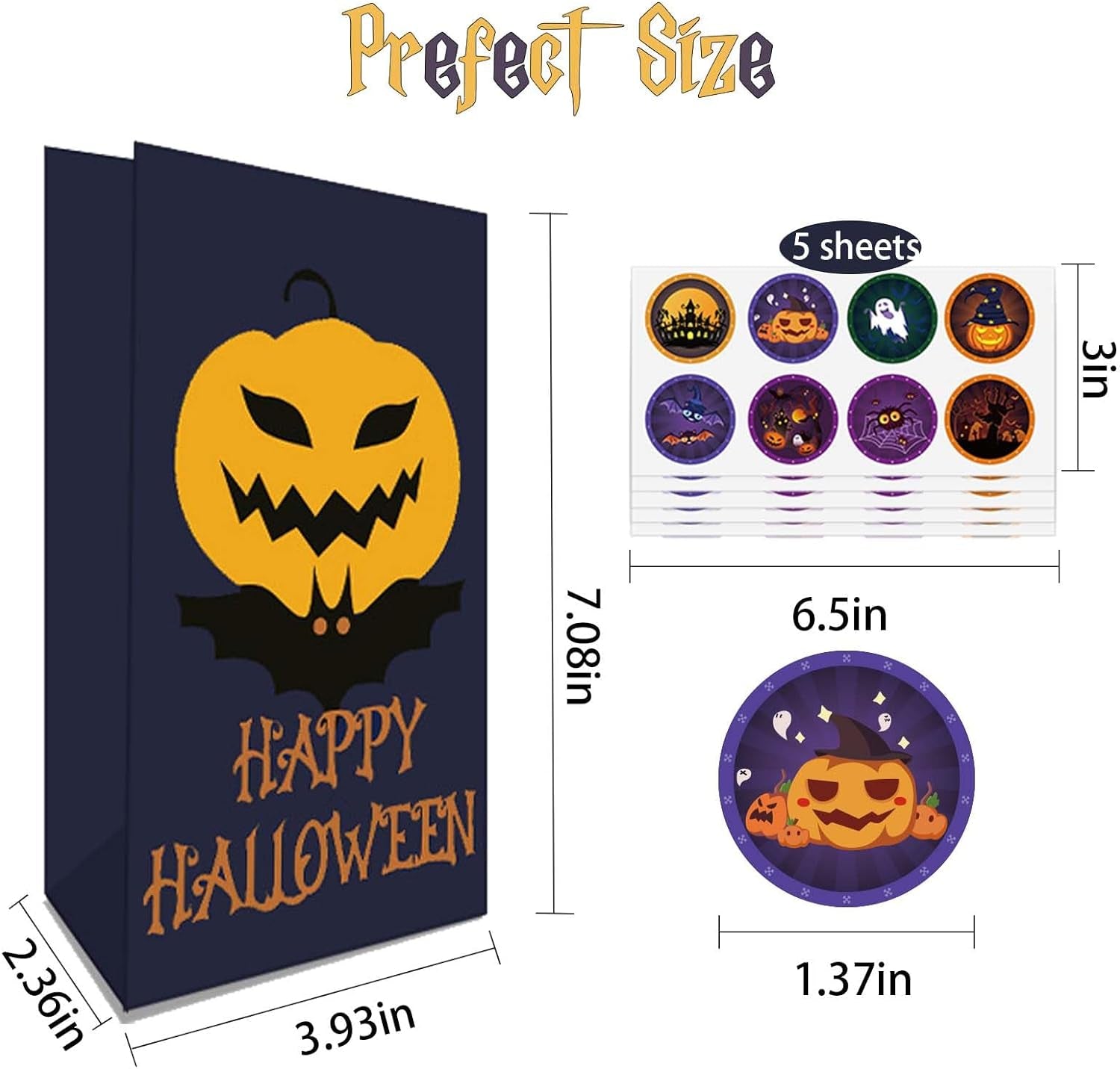 Halloween Treat Bags, 40 Pcs Paper Halloween Bags Trick or Treat Gift Bags Bulk, Small Halloween Treat Candy Goodies Bags for Kids