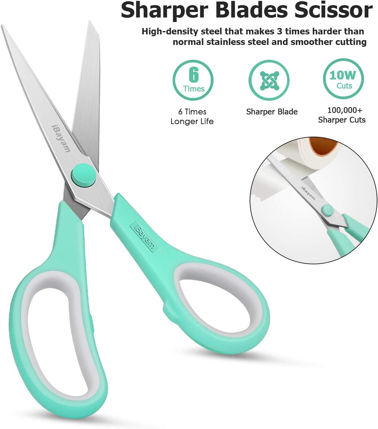 Scissors,  3 Pack 8" All Purpose Nonstick Scissors, 2.5MM Thickness Titanium Blades with Comfort Grip, Heavy Duty Scissors for Office School Home Classroom General Use Art and Craft DIY Supplies