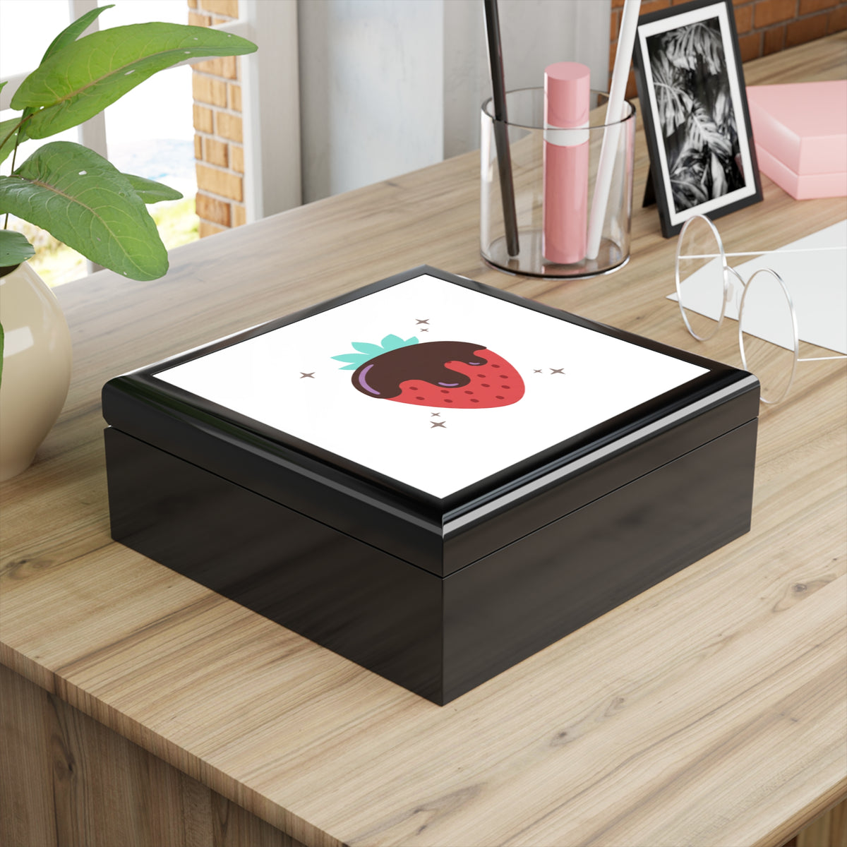 Chocolate-Dipped Strawberry Pink Drizzle | Jewelry Box for Rings & Earrings | Valentine, Galentine & Self-Love Gift | Y2K Cute Aesthetic