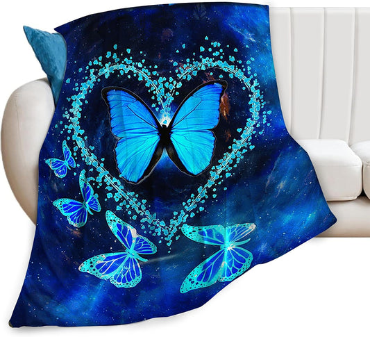 Butterfly Blanket for Girls Women Butterfly Gifts Ultra Soft Cozy Blue Butterfly Fleece Throw Blanket Butterflies Fuzzy Plush Bedding Blanket for Bed Kids Adults 40"X50"