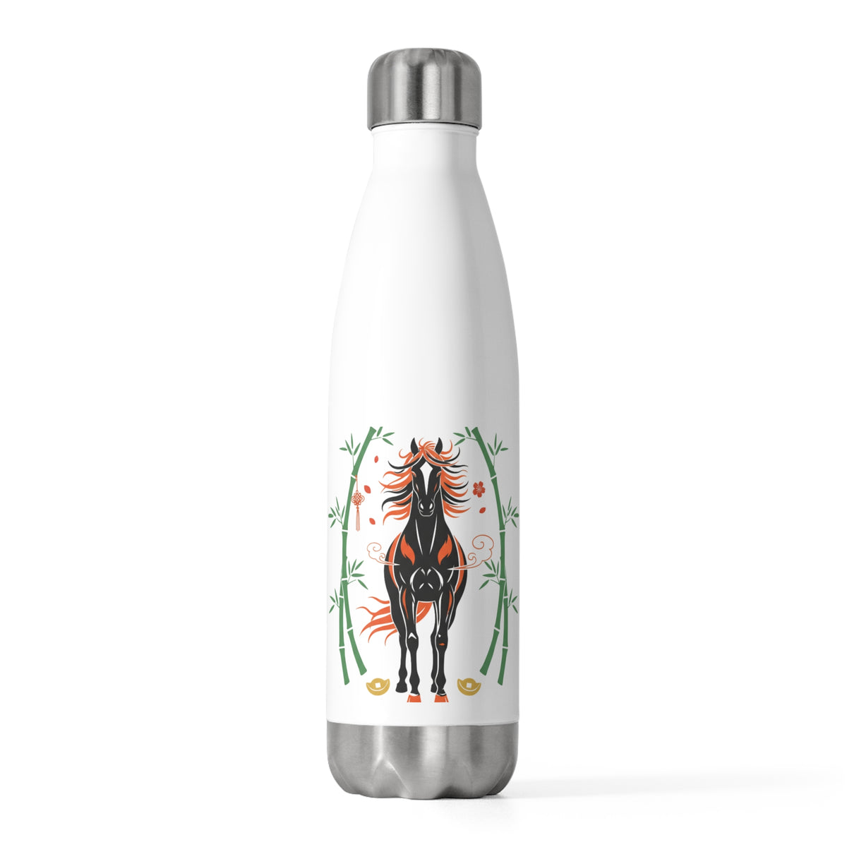Fire Horse in Bamboo Grove | 20oz Insulated Tumbler Bottle, Stainless Steel | Lunar New Year Gift for Family & Teachers | Paper Cut Art