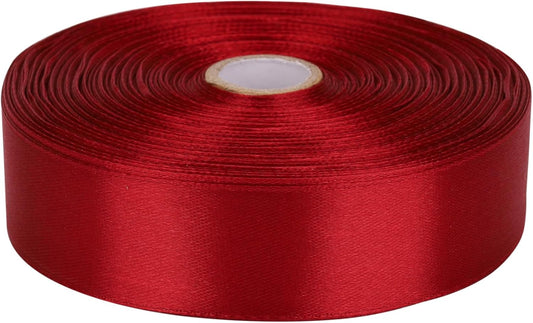 1 Inch Wine Red Satin Ribbon 50 Yards Solid Fabric Ribbons Roll for Wedding Invitations, Bridal Bouquets, Sewing, Party Decorations, Gift Wrapping and More