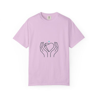 Line Art Heart Hands | Garment-Dyed Unisex Tee, Soft Cotton Crewneck | Valentine & Galentine Gift | Minimal Y2K Aesthetic
