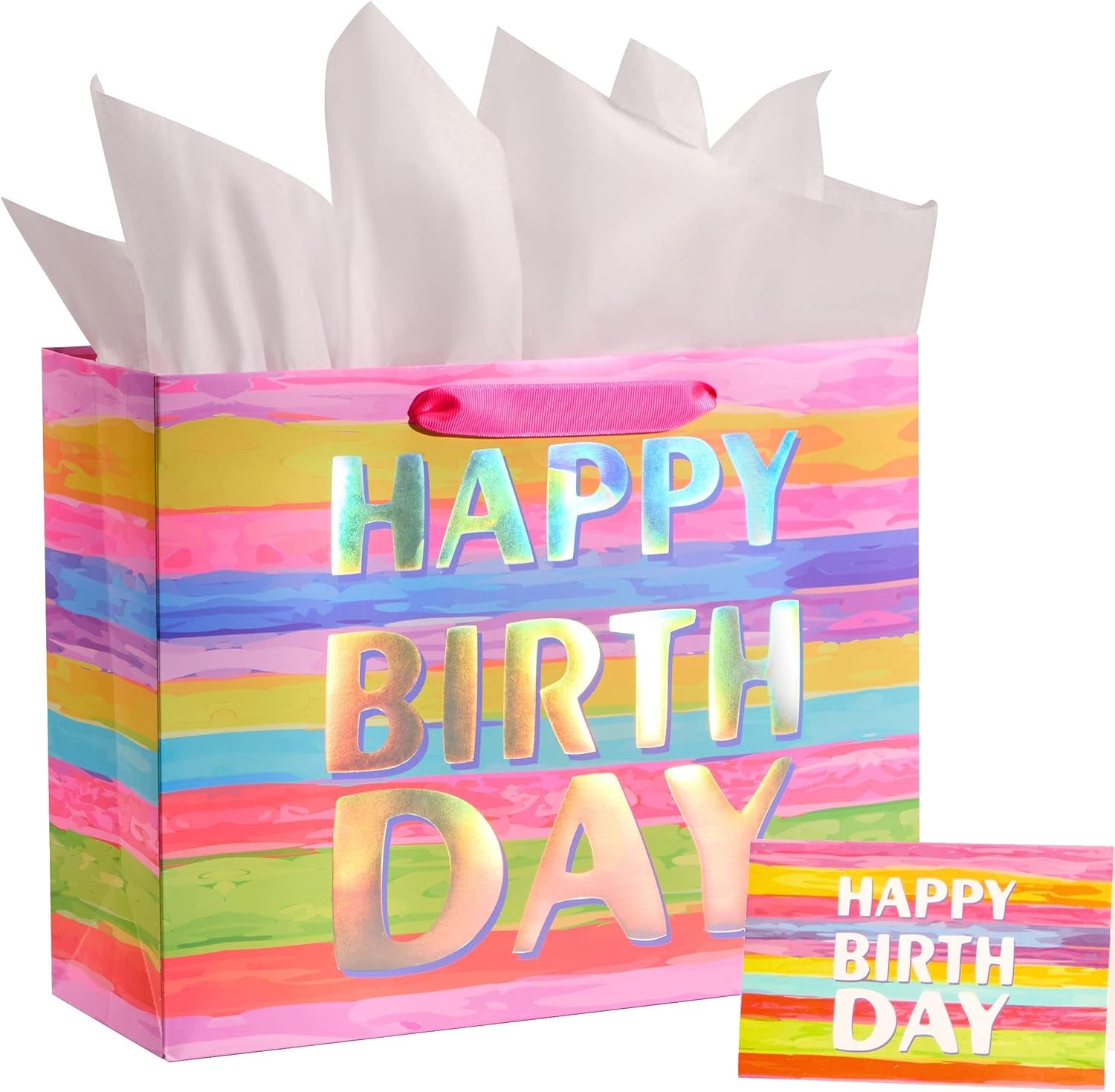 13" Large Gift Bag with Card and Tissue Paper (Colorful Happy Birthday)