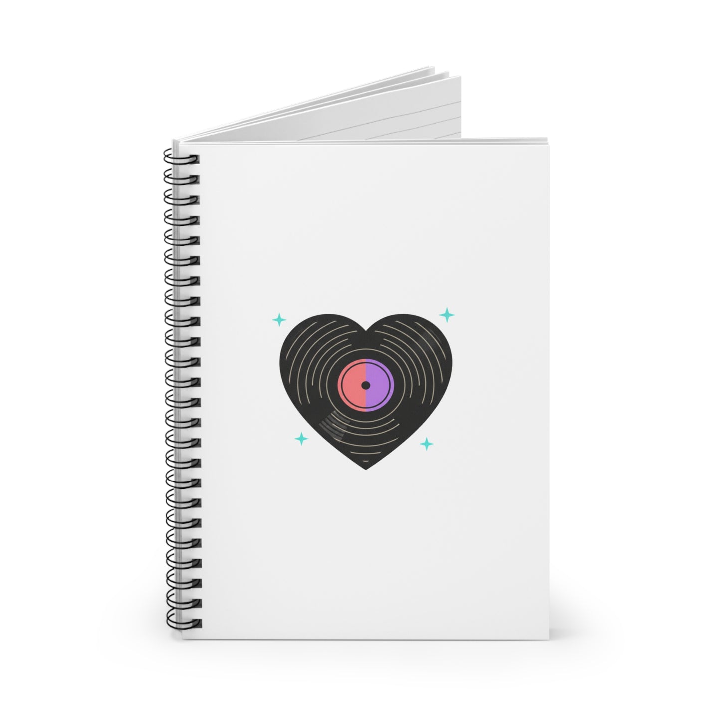 Vinyl Record Heart Design | Spiral Journal Notebook for Notes & Lyrics | Valentine & Galentine Gift for Music Lovers | Y2K Aesthetic