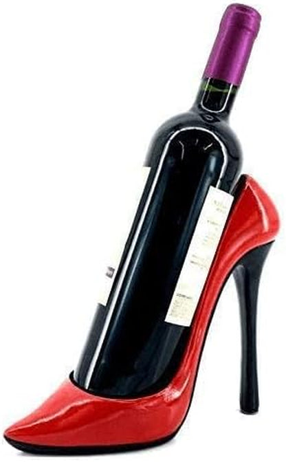 21381 Wine Bottle Holder Shoe Red Black High Heel Shaped Stiletto 8 Inch Tall