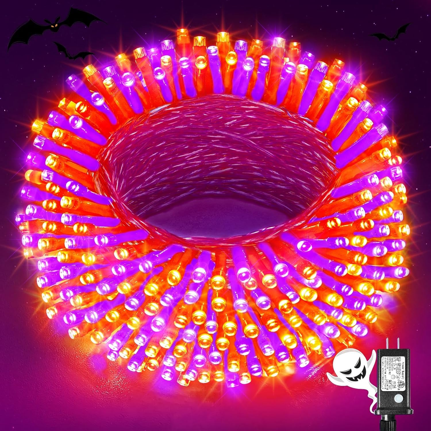 200 LED Halloween Lights Outdoor, 66Ft Halloweem String Lights Indoor Clear Wire 8 Modes Waterproof Plug in Twinkle Fairy Lights with Timer Memory for Room Tree Party Decorations, Purple&Orange