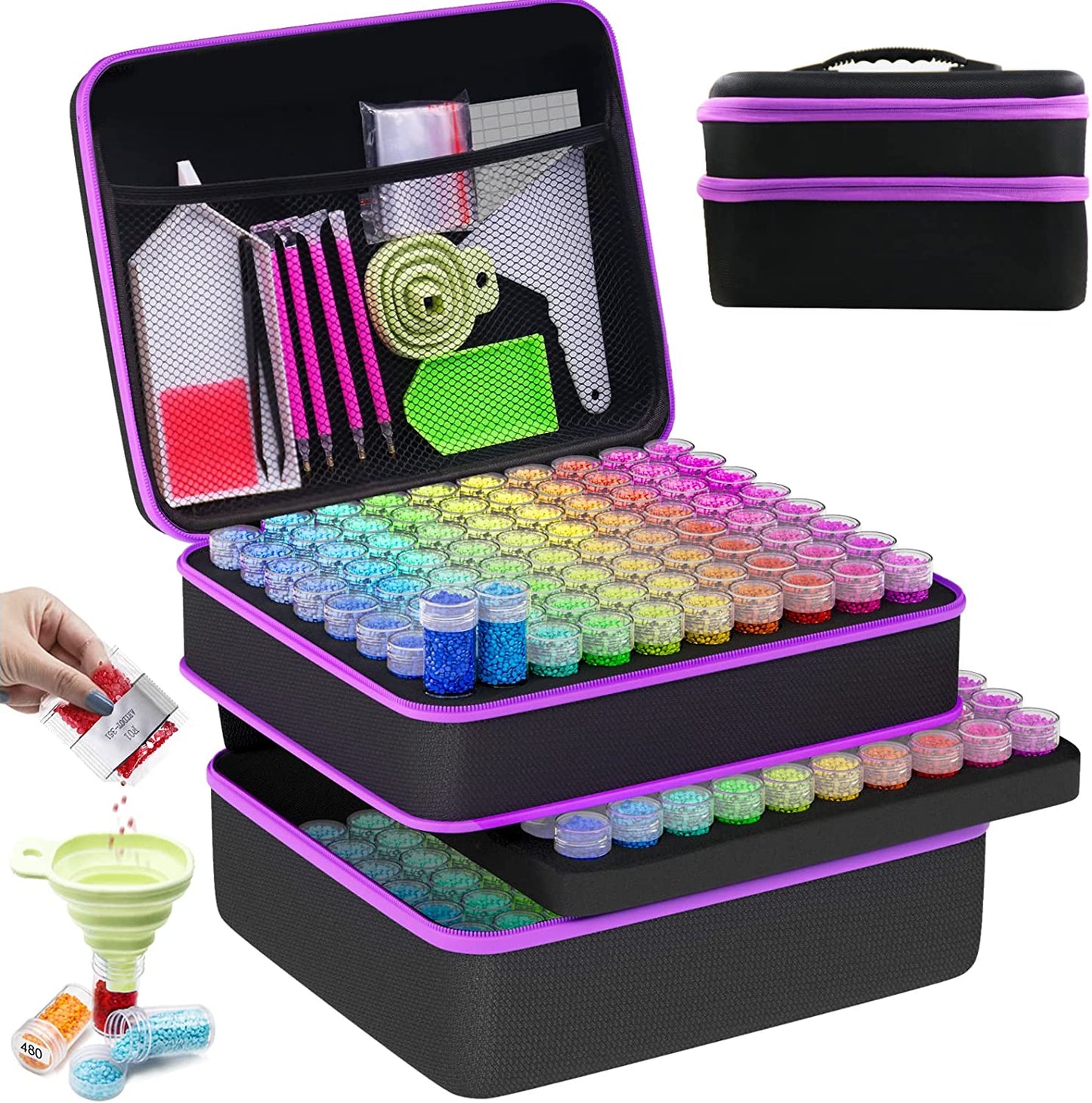 Diamond Painting Storage Boxes, 60 Slots Bead Storage with 5D Diamond Art Accessories and Tools Kit