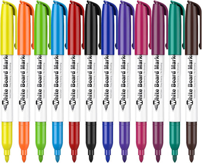 Dry Erase Markers Fine Tip - Whiteboard Markers 24 Pack 12 Assorted Color, Fine Tip Dry Erase Markers for Kids Adults, Color Markers for Classroom