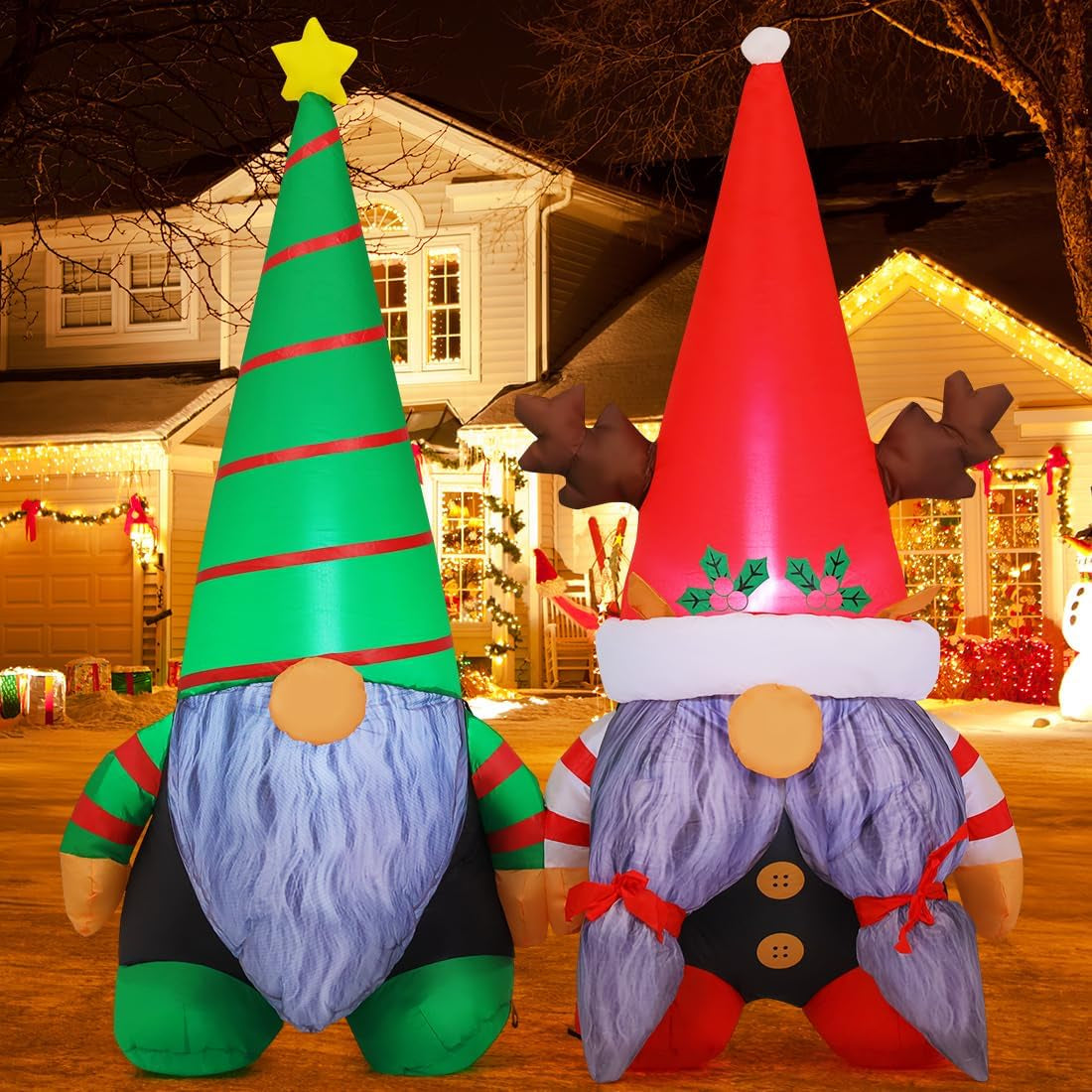 5.4 FT Christmas Inflatable Outdoor Decoration, Blow up Gnomes Built-In Leds, Holiday Inflatables for Indoor Outdoor Patio Lawn Birthday Party Xmas Gift