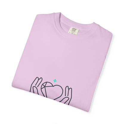 Line Art Heart Hands | Garment-Dyed Unisex Tee, Soft Cotton Crewneck | Valentine & Galentine Gift | Minimal Y2K Aesthetic