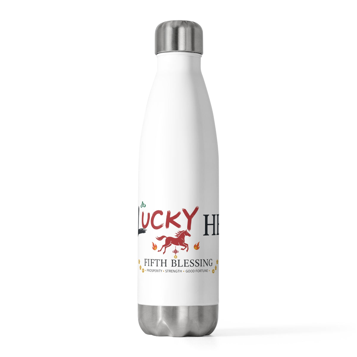 Lucky He Fire Horse 2026 | 20oz Insulated Tumbler Bottle, Stainless Steel | Lunar New Year Gift for Family & Teachers | Red Gold