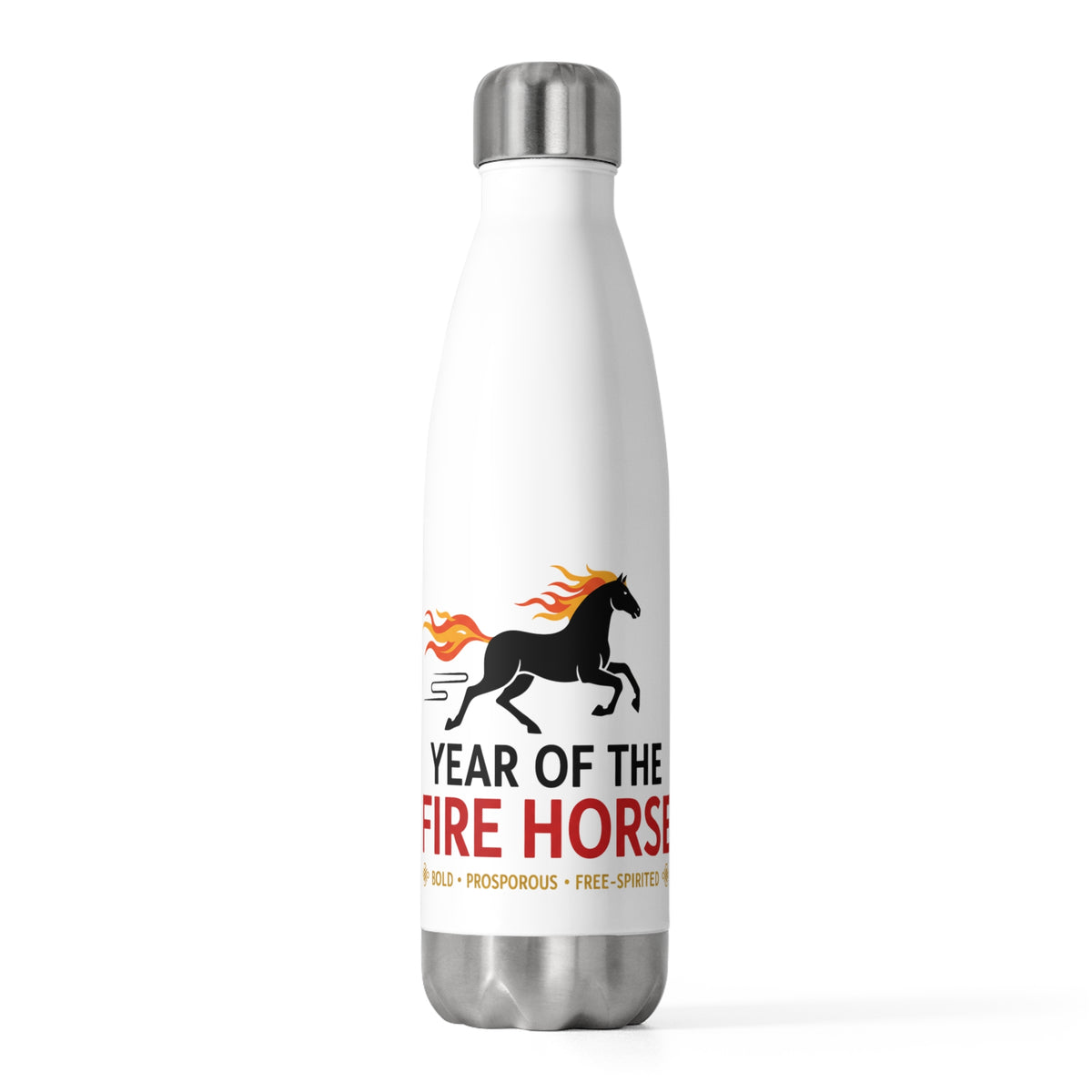 Fire Horse Lunar New Year 2026 | 20oz Insulated Stainless Steel Tumbler Bottle | CNY Gift for Family & Teachers | Red Gold Paper-Cut Style